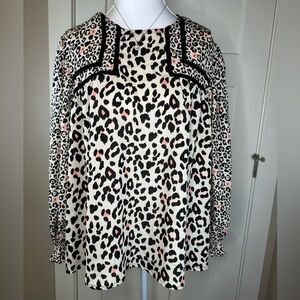 Maurices Leopard Print Long Sleeve Blouse – Black/Pink Animal Print (L)